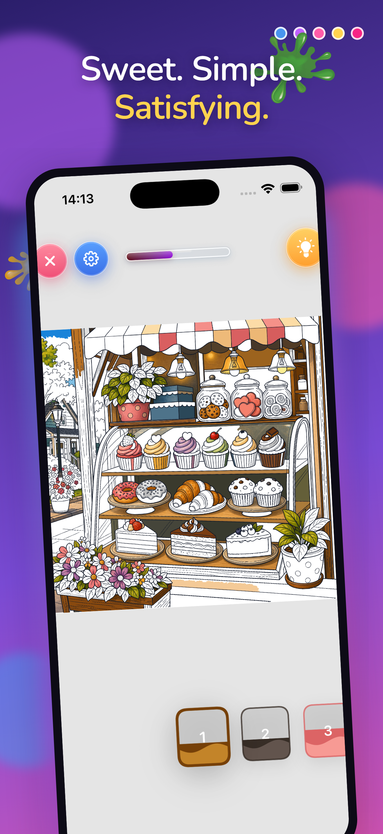 ColorFun paint screen: tap, fill and unwind coloring a bird artwork